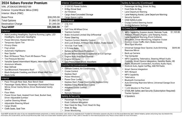 Certified 2024 Subaru Forester Premium AWD/4WD image 34