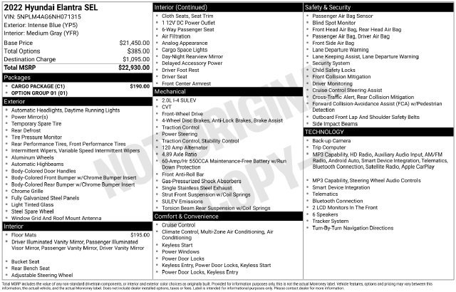 Used 2022 Hyundai Elantra SEL w/ Cargo Package FWD image 23