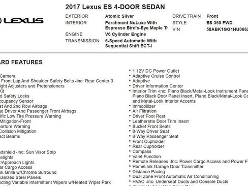Used 2017 Lexus ES 350 w/ Premium Package FWD image 18