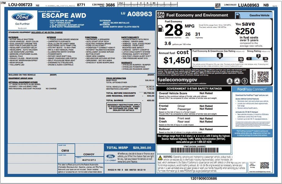 Used 2020 Ford Escape SE AWD/4WD image 2