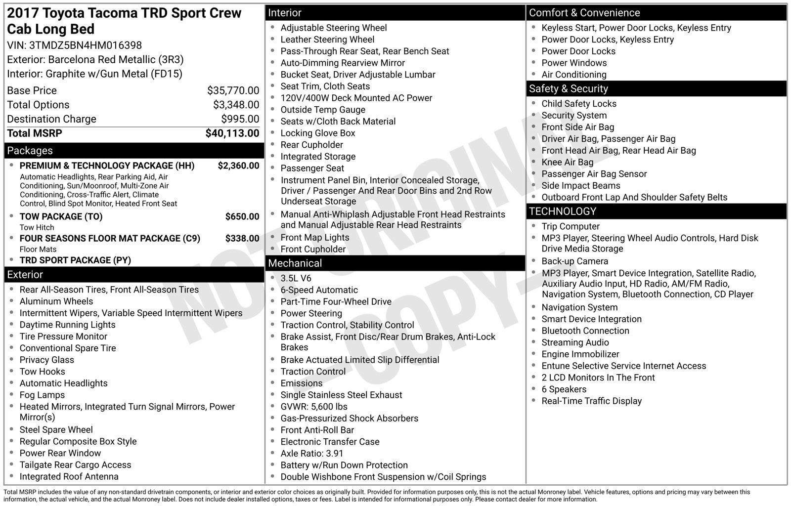 Used 2017 Toyota Tacoma TRD Sport w/ Premium & Technology Package AWD/4WD image 39
