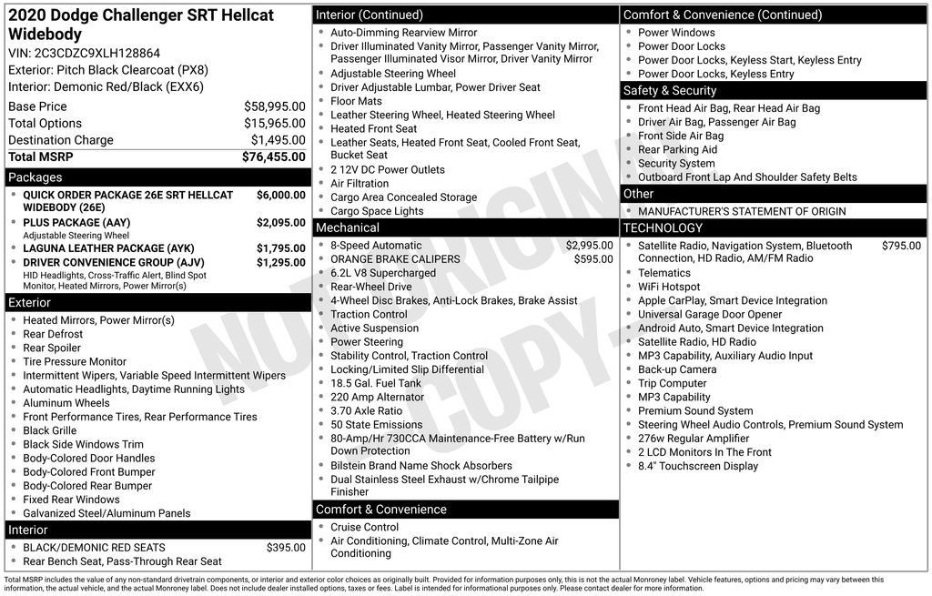 Used 2020 Dodge Challenger SRT Hellcat RWD image 1