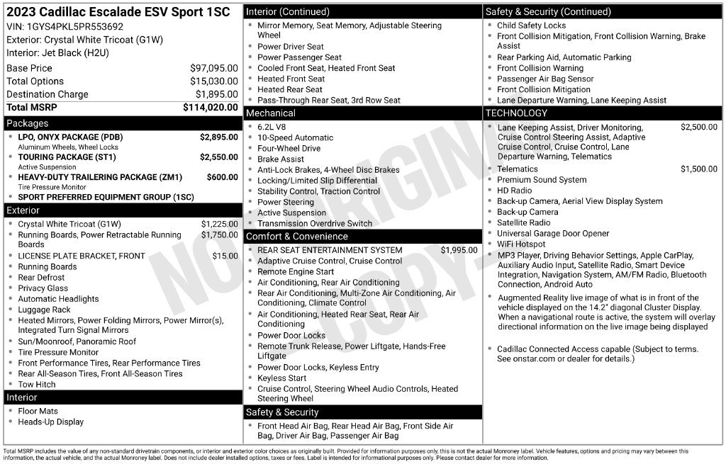 Used 2023 Cadillac Escalade ESV Sport w/ LPO, ONYX Package AWD/4WD image 13