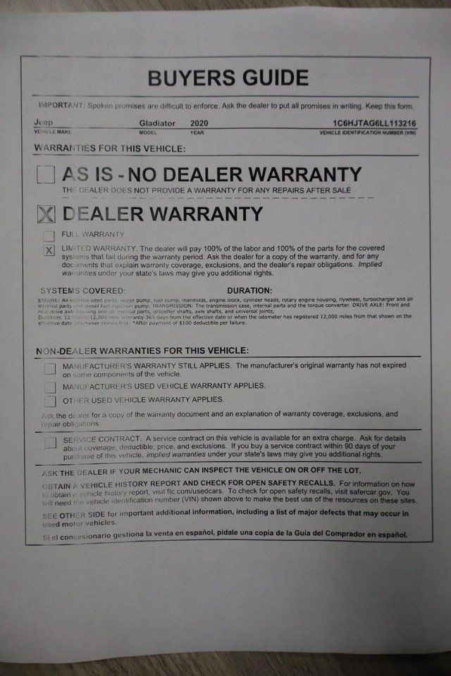 Used 2020 Jeep Gladiator Sport w/ Quick Order Package 24S AWD/4WD image 37