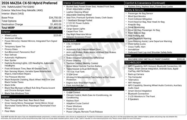 Certified 2026 MAZDA CX-50 2.5 Hybrid w/ Preferred Pkg AWD/4WD image 6