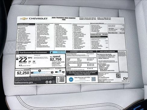 New 2026 Chevrolet Traverse High Country w/ LPO, Floor Liner Package FWD image 20