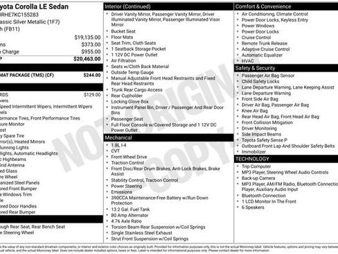 Used 2019 Toyota Corolla LE w/ Carpet Mat Package (TMS) FWD image 11