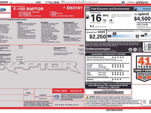 Used 2018 Ford F150 Raptor w/ Equipment Group 801A Mid image 45