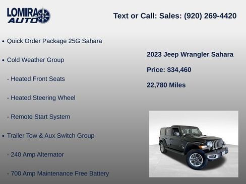 Used 2023 Jeep Wrangler Unlimited Sahara w/ Cold Weather Group AWD/4WD image 8