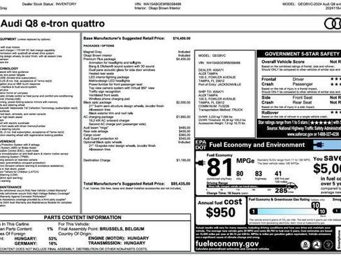 Used 2024 Audi Q8 e-tron Premium Plus w/ Premium Plus Package AWD/4WD image 4