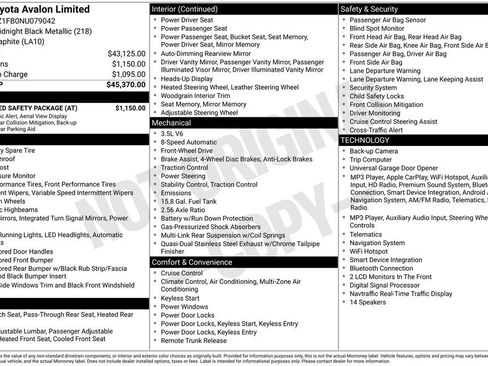 Certified 2022 Toyota Avalon Limited w/ Advanced Safety Package FWD image 13