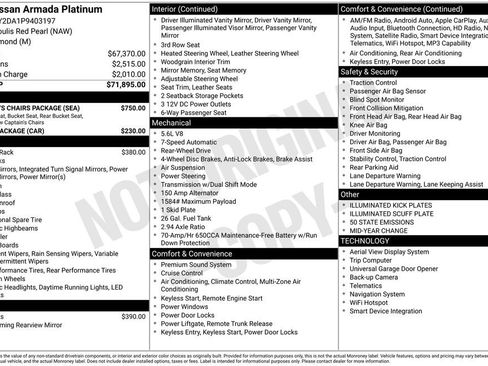 Used 2023 Nissan Armada Platinum w/ Captain's Chairs Package RWD image 6
