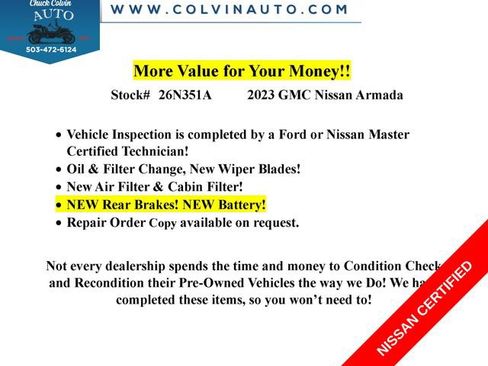 Certified 2023 Nissan Armada Platinum w/ Captain's Chairs Package AWD/4WD image 7