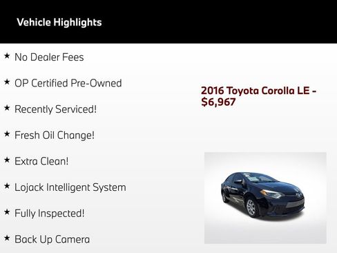 Used 2016 Toyota Corolla LE FWD image 3