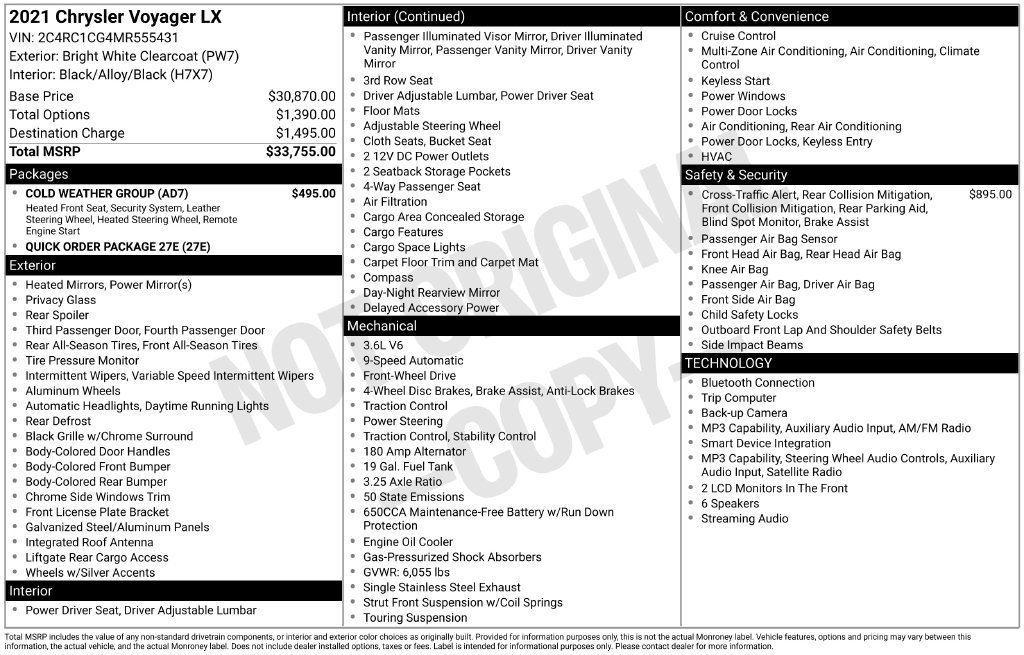 Used 2021 Chrysler Voyager LX w/ Cold Weather Group FWD image 10