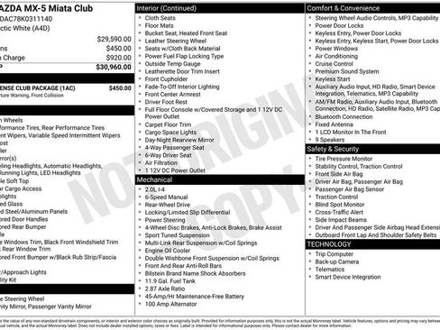 Used 2019 MAZDA MX-5 Miata Club w/ I-ACTIVSENSE Club Package RWD image 15