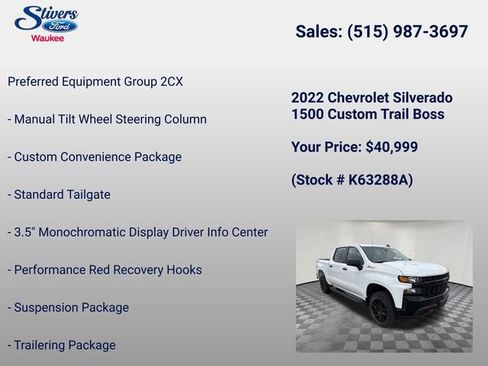 Used 2022 Chevrolet Silverado 1500 Custom Trail Boss w/ Safety Confidence Package AWD/4WD image 22