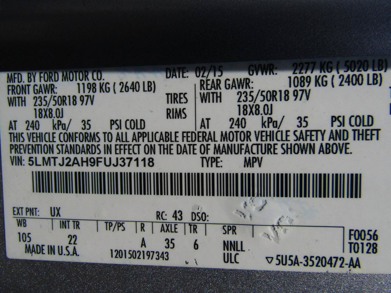 Used 2015 Lincoln MKC AWD w/ Equipment Group 101A Select image 27