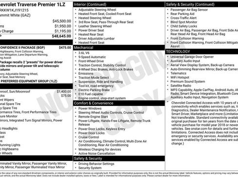 Used 2019 Chevrolet Traverse Premier w/ Driver Confidence II Package FWD image 4