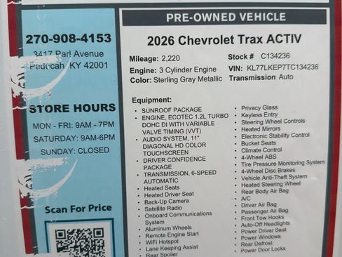 Used 2026 Chevrolet Trax ACTIV w/ Sunroof Package FWD image 30