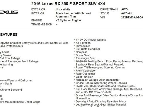 Used 2016 Lexus RX 350 F Sport w/ Accessory Package image 17