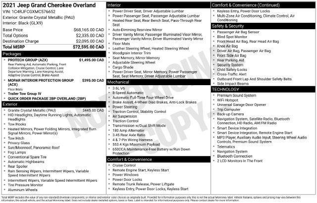 Used 2021 Jeep Grand Cherokee Overland w/ Protech Group AWD/4WD image 12