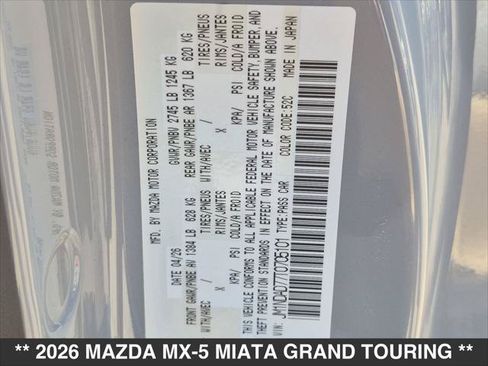 New 2026 MAZDA MX-5 Miata Grand Touring w/ Weather Package RWD image 12