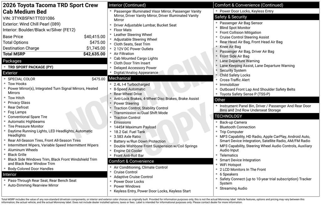 Certified 2026 Toyota Tacoma TRD Sport RWD image 28