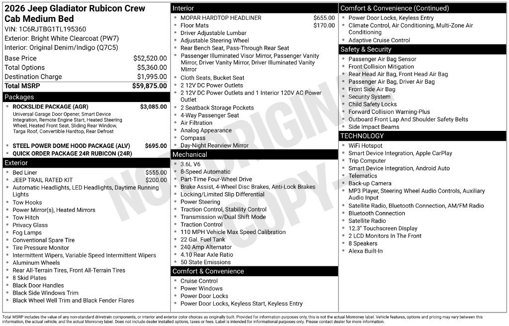 New 2026 Jeep Gladiator Rubicon w/ Rockslide Package AWD/4WD image 45