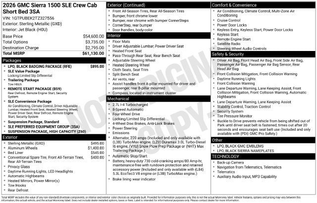 Used 2026 GMC Sierra 1500 SLE w/ LPO, Black Badging Package AWD/4WD image 33
