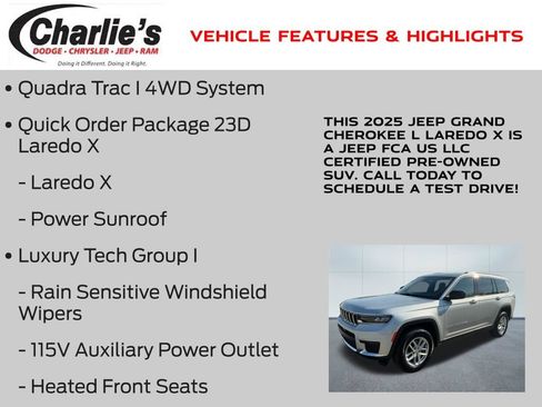 Certified 2025 Jeep Grand Cherokee L Laredo w/ Luxury Tech Group I AWD/4WD image 13