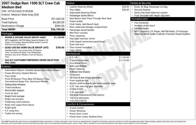 Used 2007 Dodge Ram 1500 Truck SLT w/ Sound & Secure Value Group AWD/4WD image 15