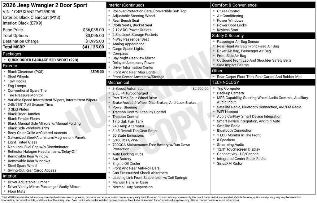 New 2026 Jeep Wrangler Sport AWD/4WD image 29