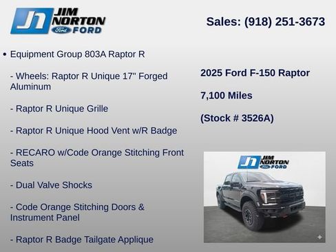 Used 2025 Ford F150 Raptor w/ Equipment Group 803A Raptor R AWD/4WD image 14