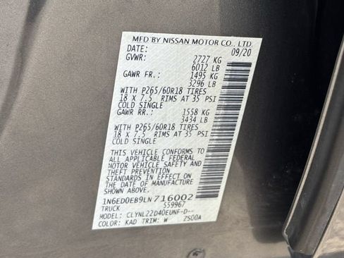 Used 2020 Nissan Frontier SV w/ Midnight Edition Floor Mats AWD/4WD image 33