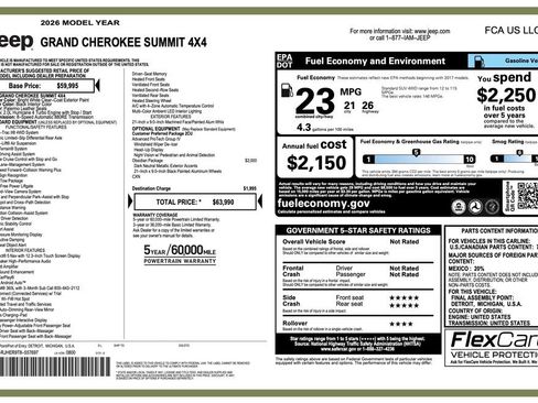 New 2026 Jeep Grand Cherokee Summit w/ Obsidian Package AWD/4WD image 2