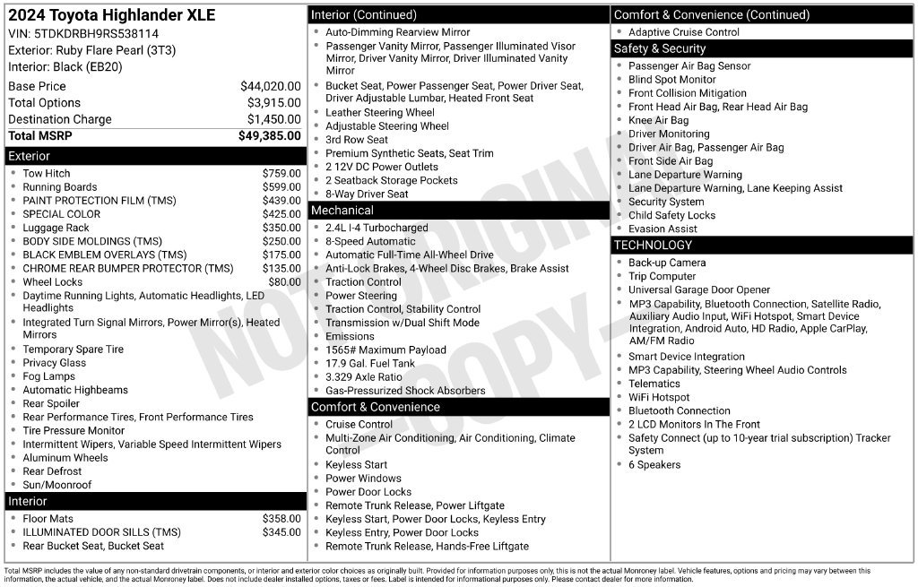 Used 2024 Toyota Highlander XLE AWD/4WD image 36