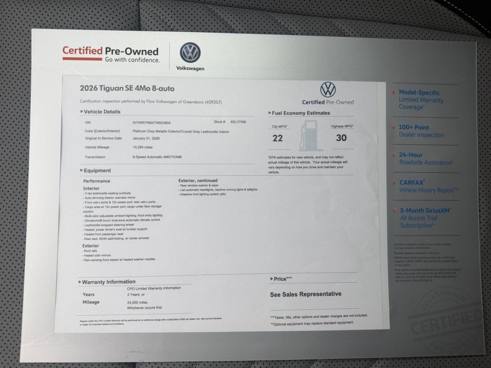 Certified 2026 Volkswagen Tiguan SE w/ Panoramic Sunroof Package AWD/4WD image 33