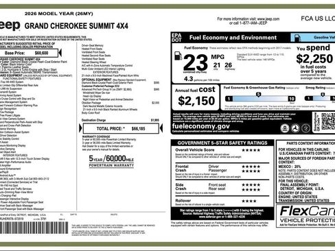 New 2026 Jeep Grand Cherokee Summit w/ Obsidian Package AWD/4WD image 2