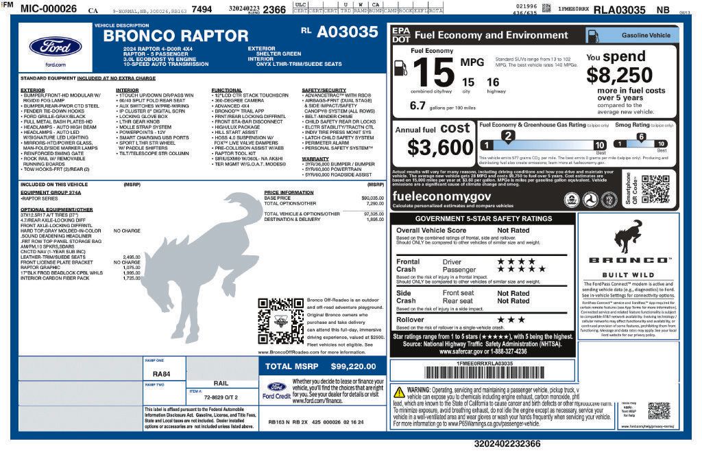 Certified 2024 Ford Bronco Raptor w/ Interior Carbon Fiber Pack 6 AWD/4WD image 6