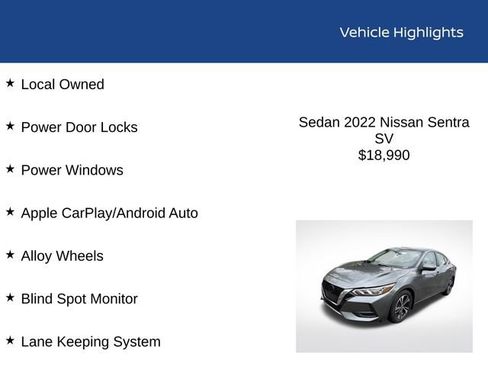 Used 2022 Nissan Sentra SV w/ Trunk Package FWD image 2
