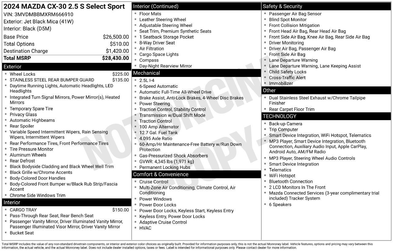 Used 2024 MAZDA CX-30 AWD 2.5 S w/ Select Sport Pkg image 28