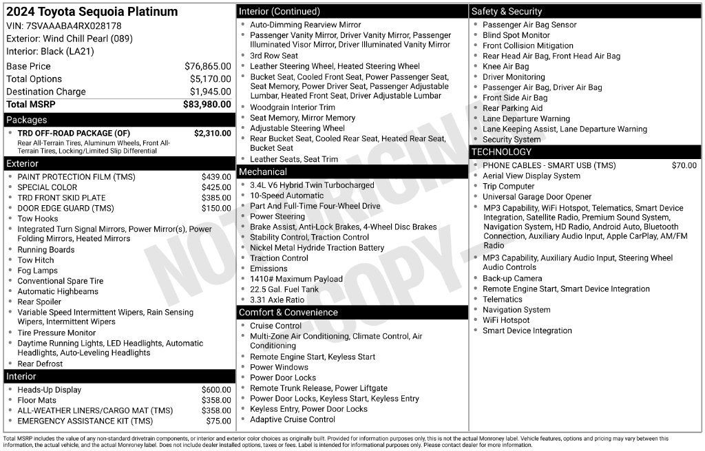 Used 2024 Toyota Sequoia Platinum w/ TRD Off-Road Package AWD/4WD image 6