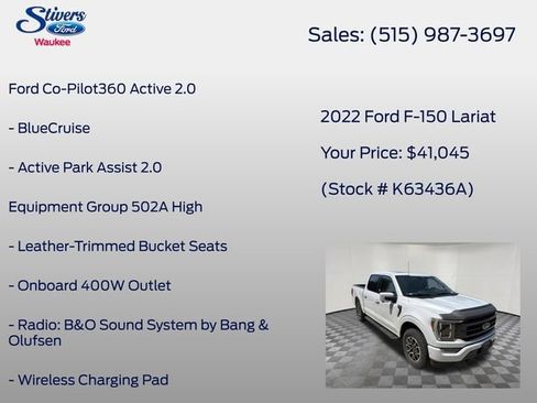 Used 2022 Ford F150 Lariat w/ Equipment Group 502A High AWD/4WD image 8