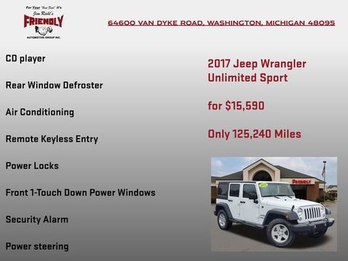 Used 2017 Jeep Wrangler Unlimited Sport w/ Quick Order Package 24S AWD/4WD image 15
