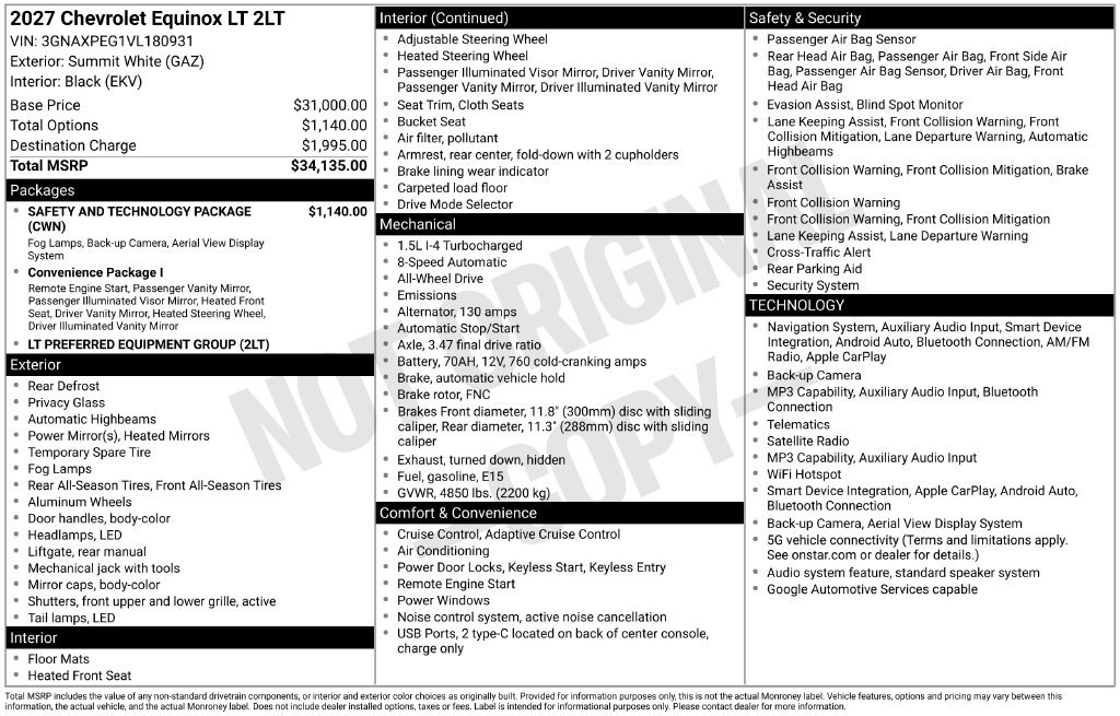 New 2027 Chevrolet Equinox LT w/ Safety and Technology Package AWD/4WD image 26