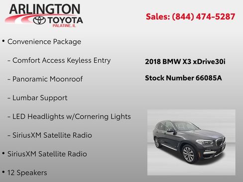 Used 2018 BMW X3 xDrive30i w/ Convenience Package AWD/4WD image 2