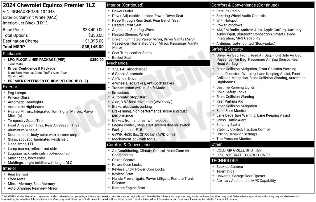 Used 2024 Chevrolet Equinox Premier w/ LPO, Floor Liner Package AWD/4WD image 4