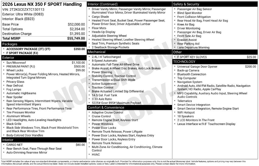 New 2026 Lexus NX 350 F Sport w/ Accessory Package (2T) AWD/4WD image 4