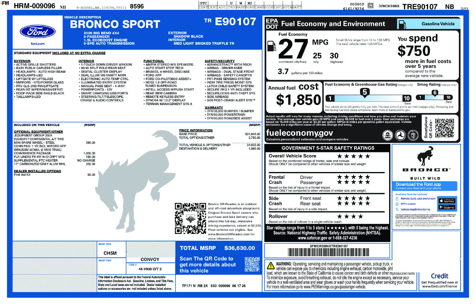 New 2026 Ford Bronco Sport Big Bend w/ Convenience Package AWD/4WD image 5